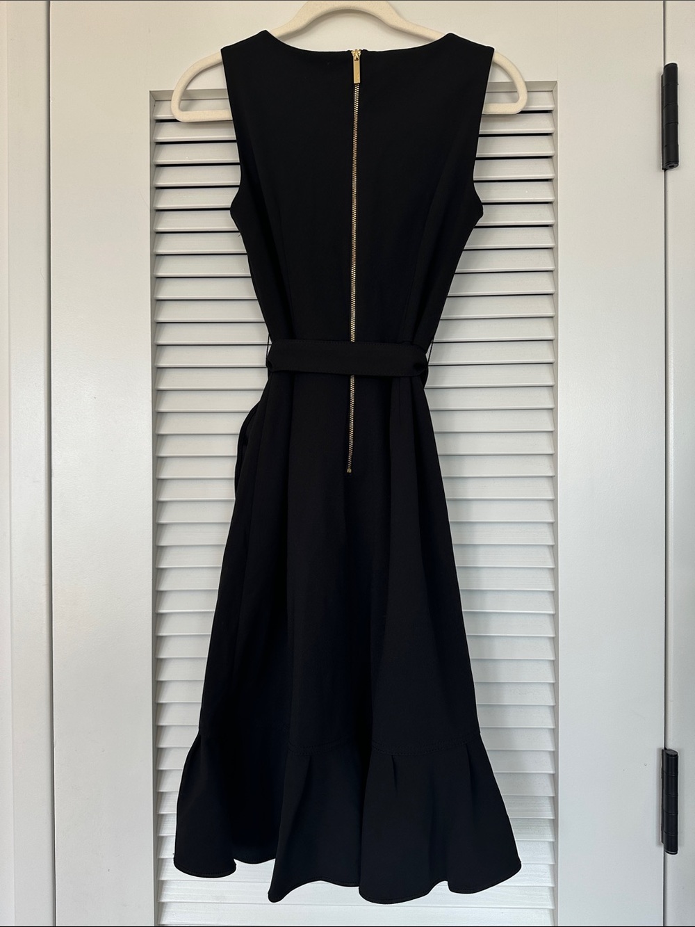 Calvin Klein Black Sleeveless Midi Dress with Waist Tie